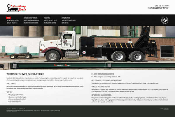 Web design by Mike Cygalski of digibee.net. Strathoy Ontario based Strathroy Scale Inc.'s homepage design screenshot.