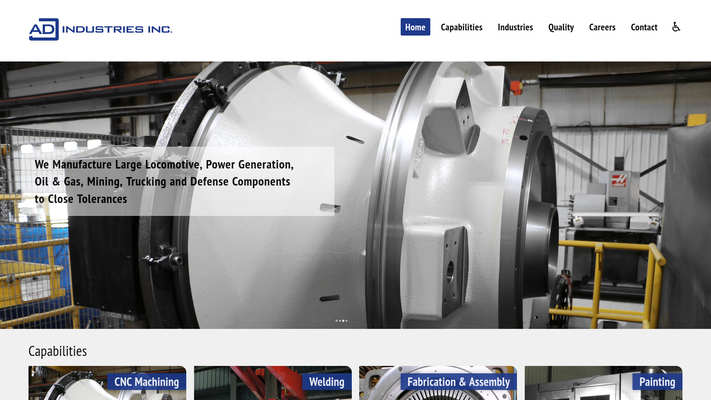 Website design by Mike Cygalski of digibee.net. London Ontario based ADJ Industries Inc. website homepage screenshot.