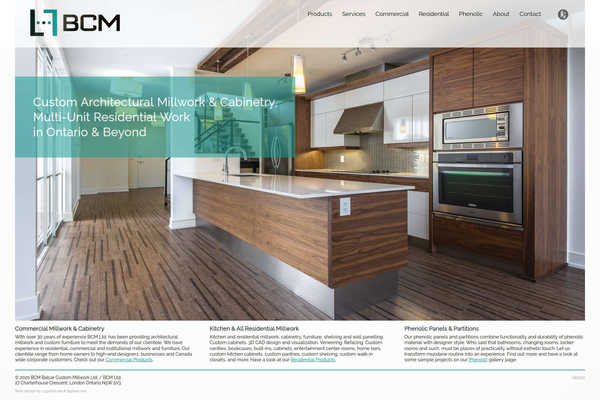 Web design by Mike Cygalski of digibee.net. London Ontario local Balcar Custom Millwork Ltd. website homepage screenshot.