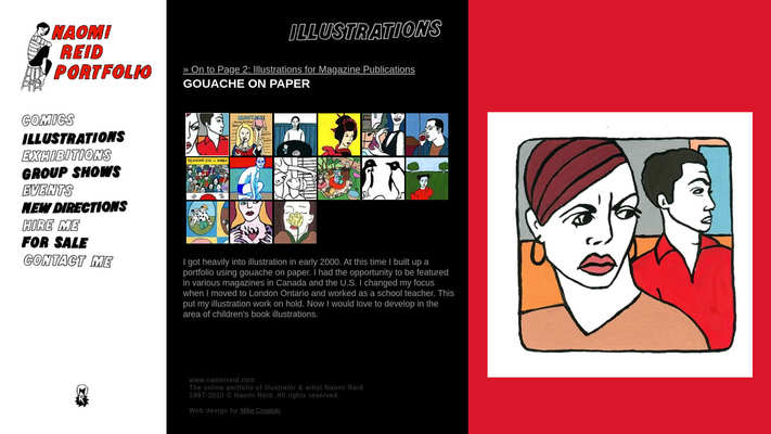 Website design by Mike Cygalski of digibee.net. London based illustrator and artist Naomi Reid's website homepage screenshot.