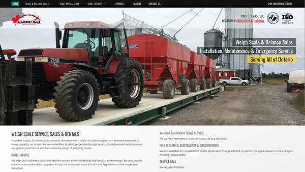 Web design by Mike Cygalski of digibee.net Web Design in London Ontario. Strathoy based Strathroy Scale Inc.'s homepage design screenshot.