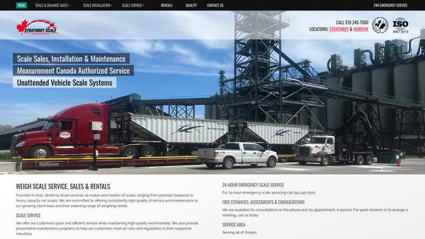 Web design by Mike Cygalski of digibee.net. Strathoy Ontario based Strathroy Scale Inc.'s homepage design screenshot.