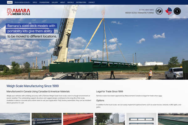 Web design by Mike Cygalski of digibee.net. Ontario based Ramara Weigh Scale Manufacturing Inc.'s homepage design screenshot.
