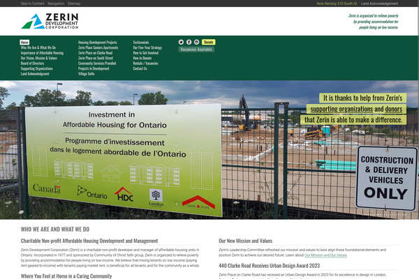 Web design by Mike Cygalski of digibee.net Web Design in London Ontario. Zerin Development Corporation  website homepage screenshot - alternative photo slide.