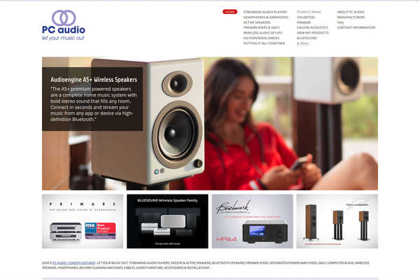 Website design by Mike Cygalski of digibee.net Web Design. London based PC Audio website homepage screenshot.